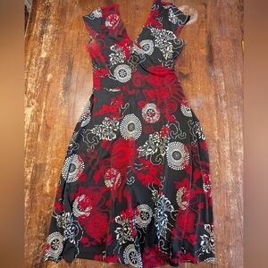 A.A. Studio Floral Red and Black Women's Dress Sleeveless Midi Dress Size 8